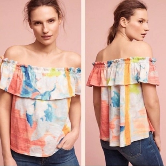 Anthropologie Meadow Rue Top Effervesce Off The Shoulder Multicolor XS - Picture 1 of 5